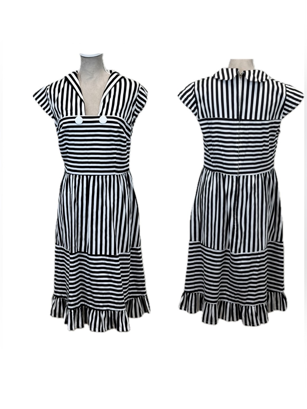 Tatyana Vintage Style Sailor Midi Dress XL Black White Striped Rockabilly Pinup